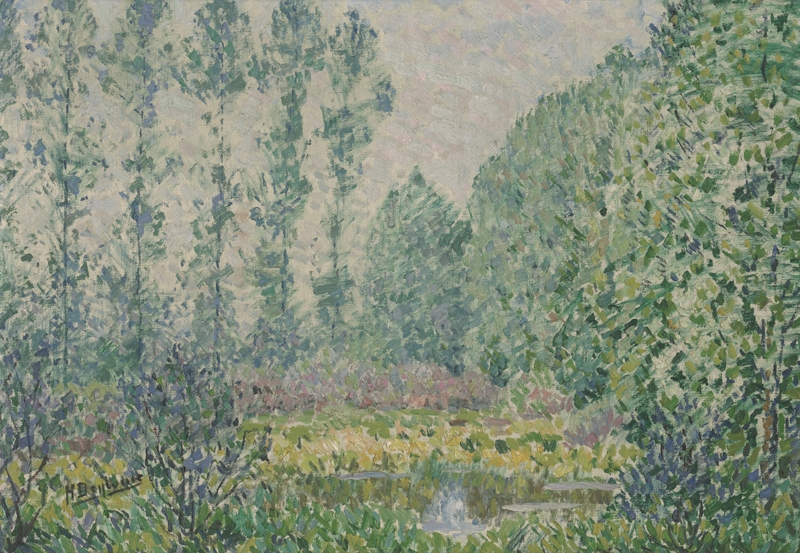 Artwork by Henri Deglume, "Fleurs sur l'étang": Blumen am Teich, Made of oil on canvas