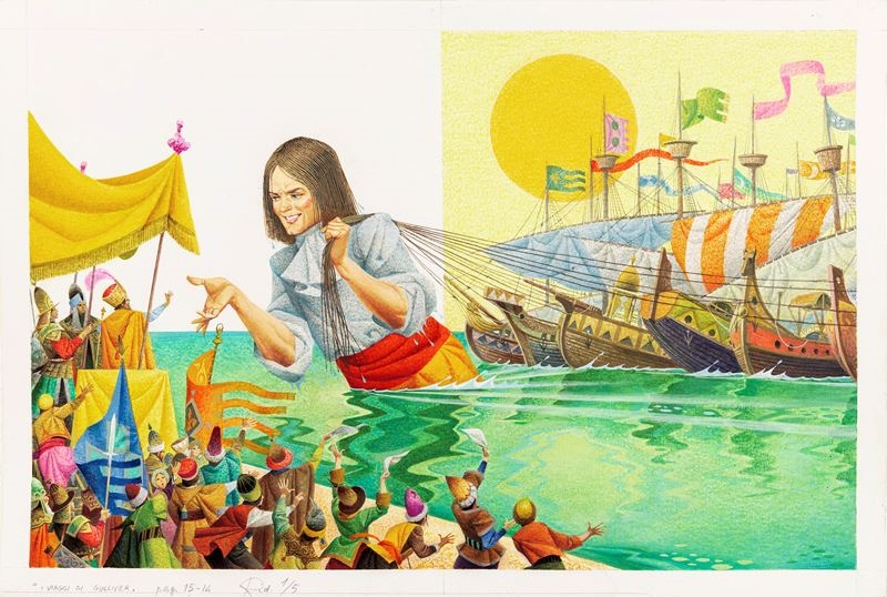 Artwork by Severino Baraldi, Gulliver's Travels , 1982, Made of tempera on cardboard