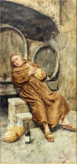 Edouardo Vitali (Italy,19C) watercolor painting antique by Edouardo Vitali