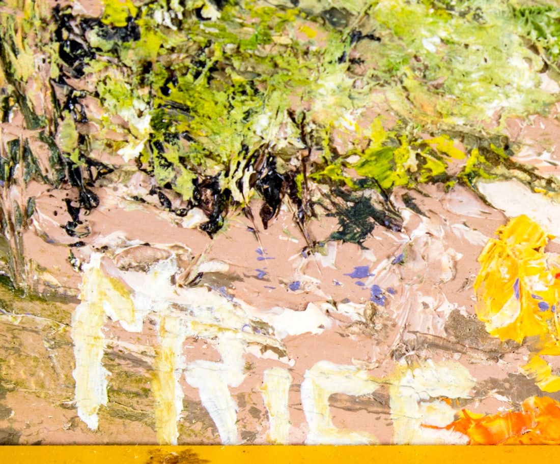 Artwork by Marian Rice, Desert Landscape - Kofa Mountains (titled on verso), Made of oil on canvas board