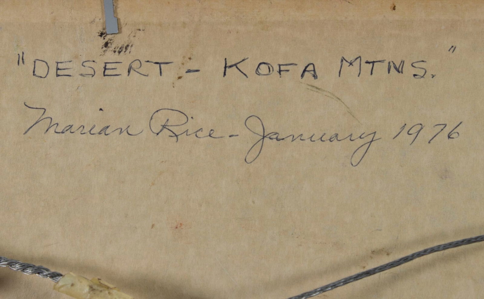 Artwork by Marian Rice, Desert Landscape - Kofa Mountains (titled on verso), Made of oil on canvas board