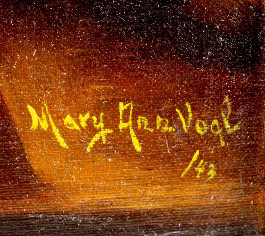 Artwork by Mary Ann Vogl, Still Life with Books and Vase of Flowers, Made of oil on canvas board