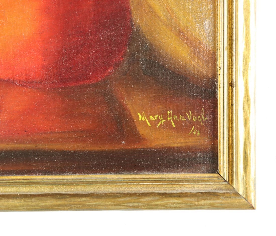 Artwork by Mary Ann Vogl, Still Life with Books and Vase of Flowers, Made of oil on canvas board