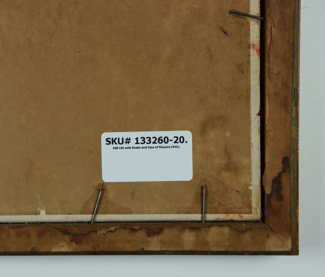 Artwork by Mary Ann Vogl, Still Life with Books and Vase of Flowers, Made of oil on canvas board