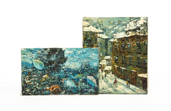 TWO IMPASTO OIL ON CANVAS PAINTINGS by M. Duval