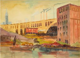 FACTORY ALONG THE RIVER - August F. Biehle