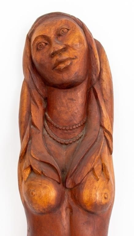 Artwork by Andre Dimanche, Andre Dimanche Carved Wood Sculpture of Nude Woman, Made of wood sculpture