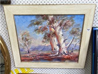 FRAMED ACRYLIC LANDSCAPE SCENE - SIGNED HOLLY LYONS '99 LOWER LEFT - Holly Lyons