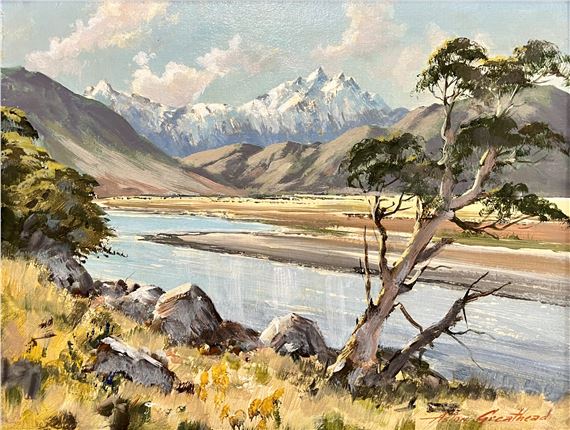 絵画　美術品　Aston Greathead アストングレートヘッド　タスマニア ASTON GREATHEAD - Mt Sefton, From the Road To Tasman Glacier