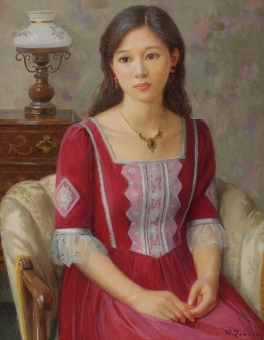 Artwork by Hiroyuki Tokuda, red dress, Made of oil on canvas