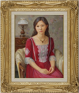 Artwork by Hiroyuki Tokuda, red dress, Made of oil on canvas