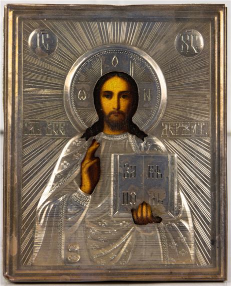 Antip Kuzmichev | A Russian 84 standard silver oklad icon of a Saint ...