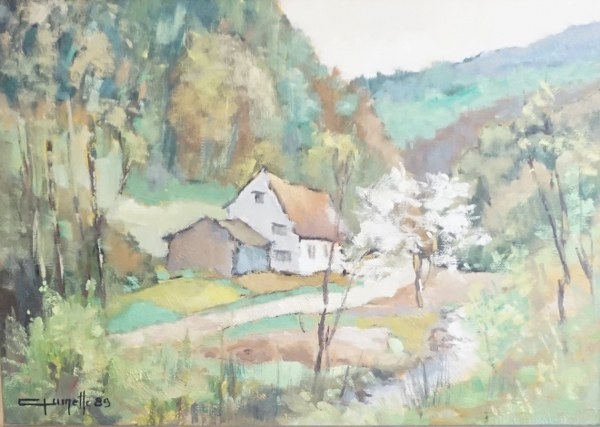Artwork by Jean-Claude Quinette, Vue de ferme, Made of oil on canvas