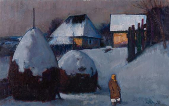 Winter Scene with Figure by István Moldován