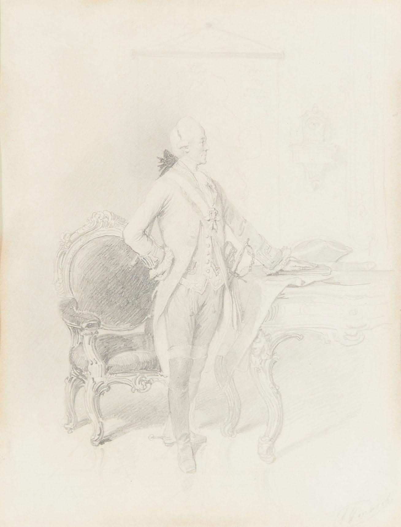 Artwork by Franz Gerasch, (Wien 1826-1906) Bildnis Leopold Graf Daun (?), Made of pencil on paper
