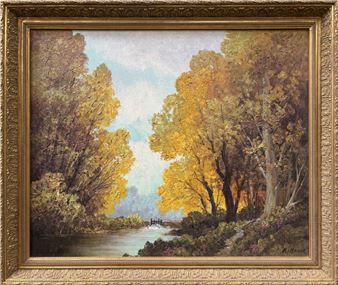 Roger HOUCK (20th) River in the forest Oil on canvas signed lower right 50 x 61.5 cm Framed - Roger Houck