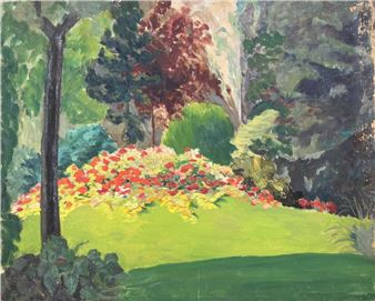 Marcelle WEILL (1900-?) Clump of geraniums Oil on canvas signed lower left, titled on back 60 x 73 cm (Misses) Also included Twentieth-century school The washhouse, 1941 Oil on panel signed Alex LEVRAT and dated lower right 33.5 x 41 cm - Marcelle Weill