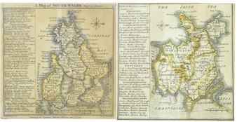 Two 18th century hand painted copper plate maps of North Wales and South Wales - Thomas Badeslade