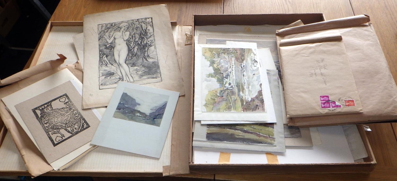 Artwork by Rhoda Dawson, Ivy Bailey, A portfolio containing a collection of Ivy Bailey watercolours and pencil drawings including nudes and figure studies with a small group of prints by Rhoda Dawson., Made of watercolours and pencil drawings