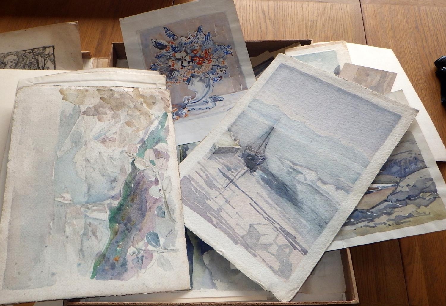 Artwork by Rhoda Dawson, Ivy Bailey, A portfolio containing a collection of Ivy Bailey watercolours and pencil drawings including nudes and figure studies with a small group of prints by Rhoda Dawson., Made of watercolours and pencil drawings