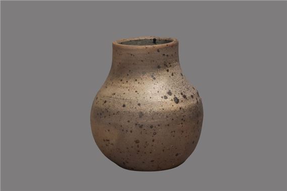 Pansu vase with cylindrical neck and slight shoulder in pyrite stoneware with salt and ash glaze by Robert Deblander, circa 1965