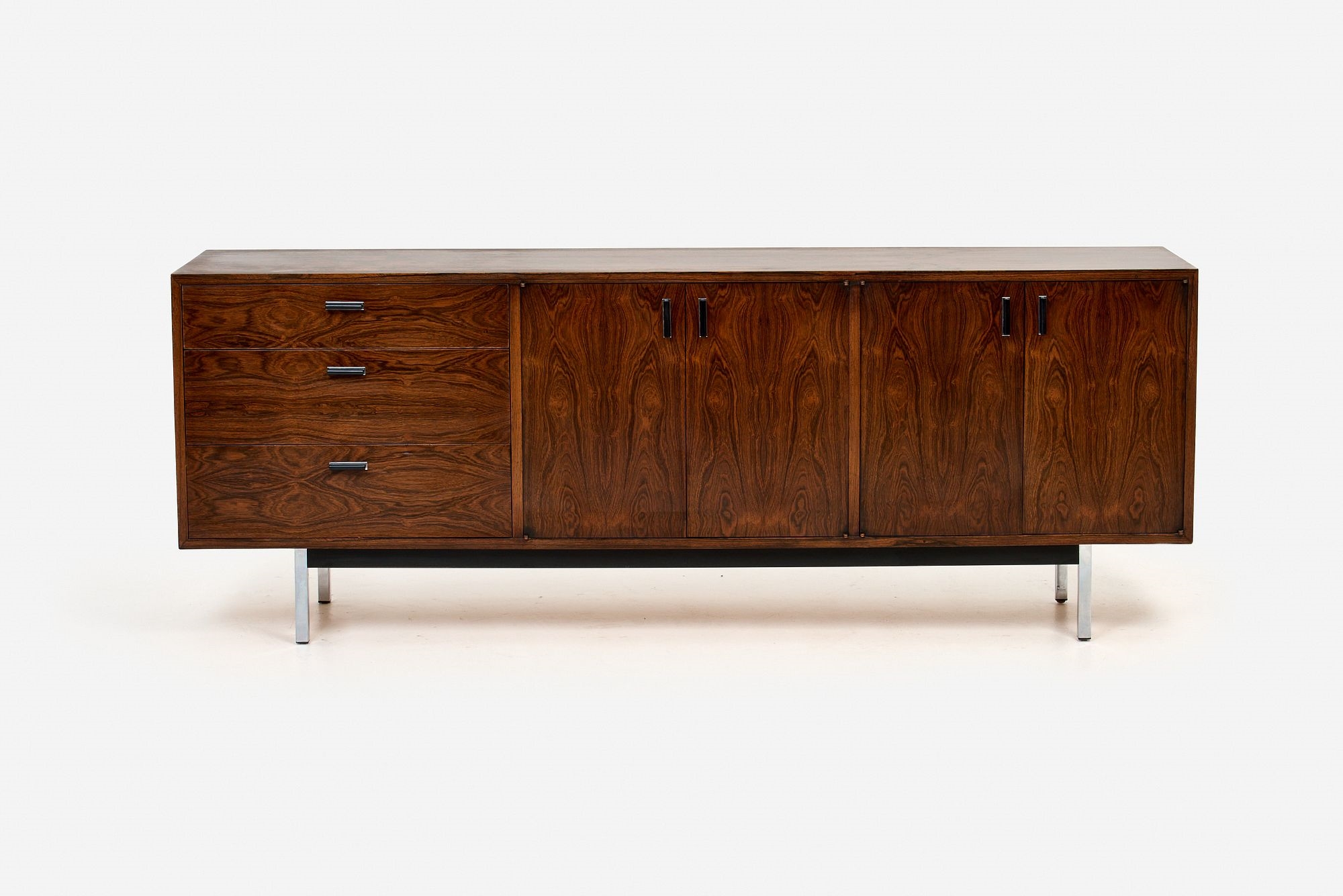 Artwork by Jack Cartwright, Credenza, Made of Rosewood, chromed steel, enameled metal