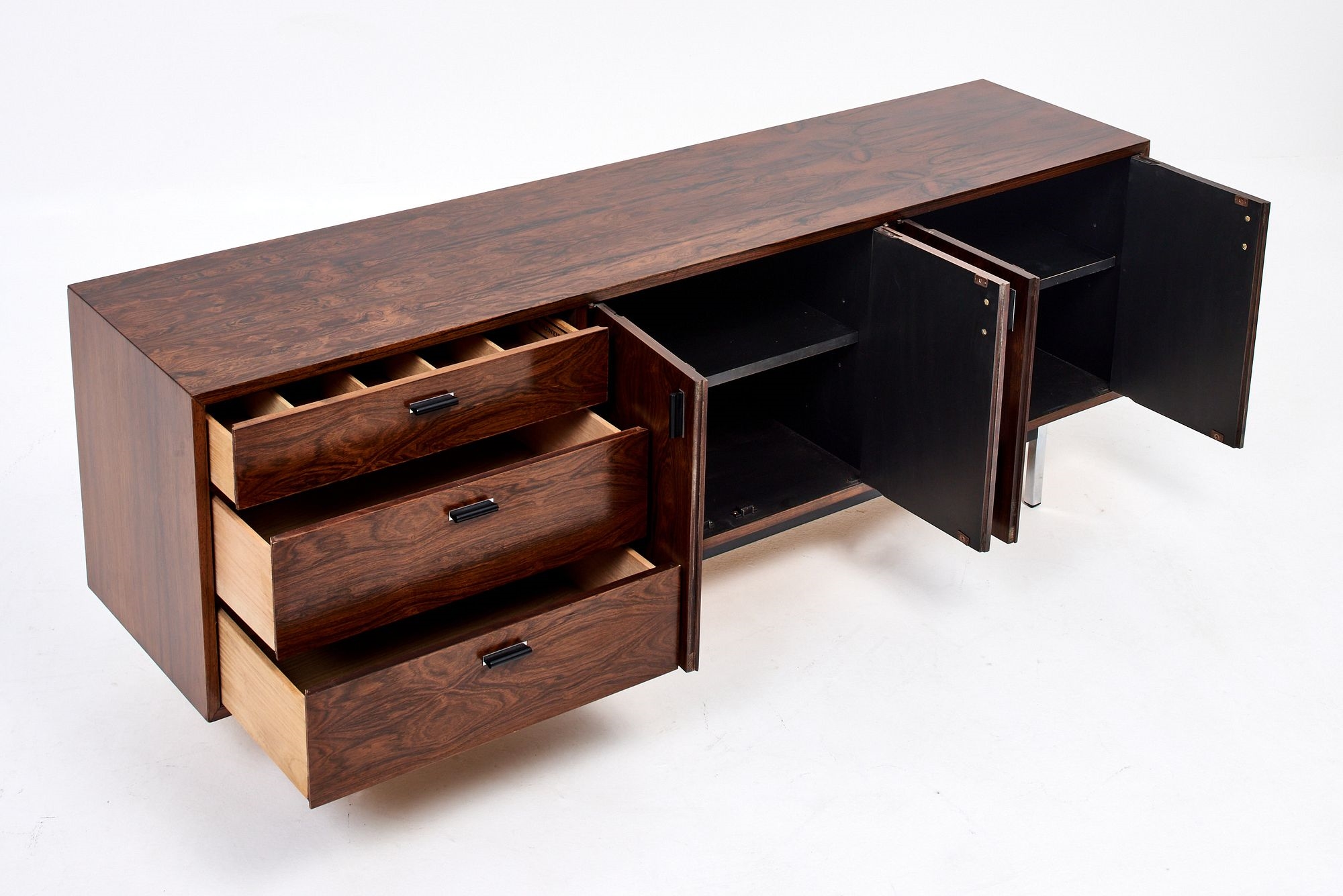 Artwork by Jack Cartwright, Credenza, Made of Rosewood, chromed steel, enameled metal