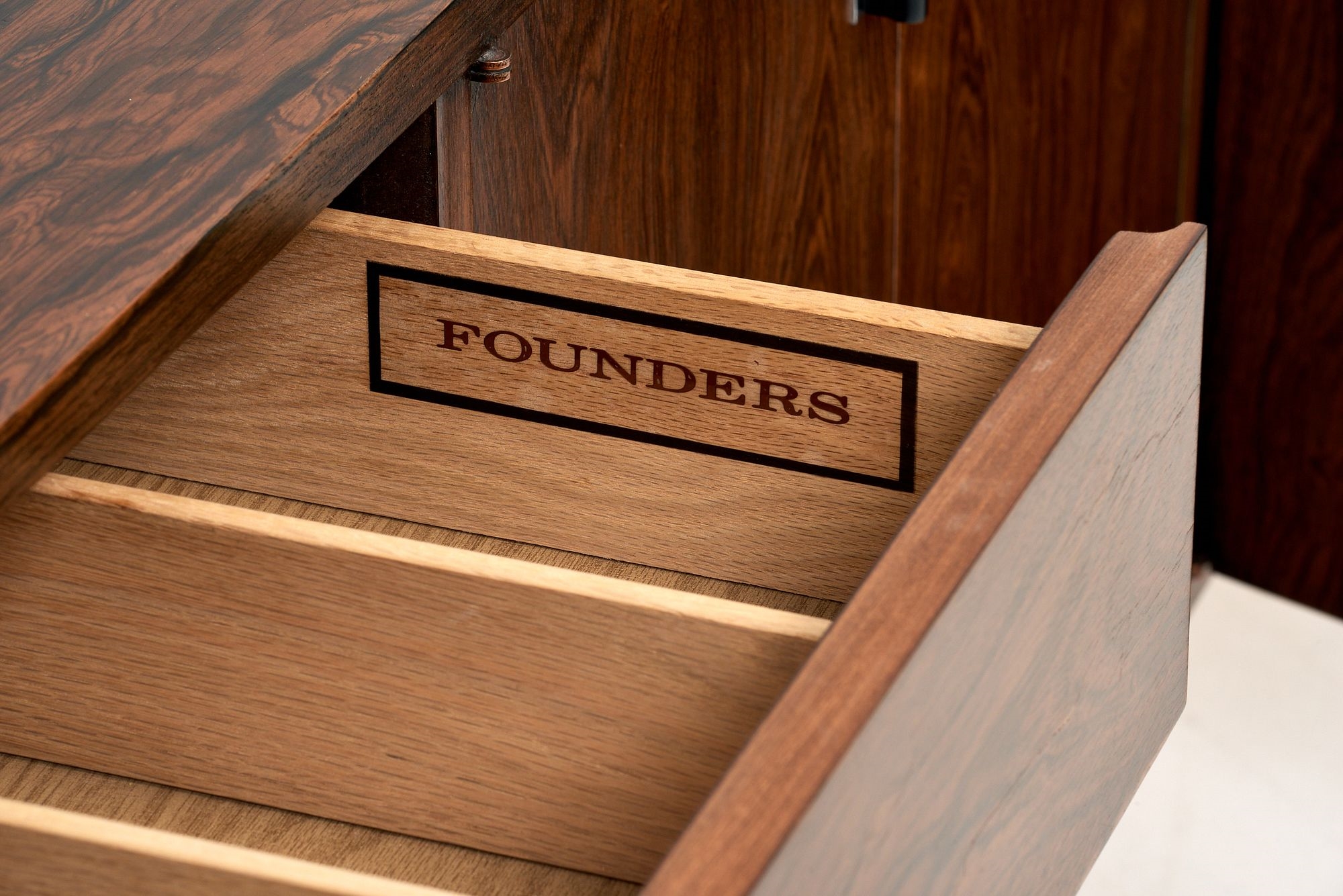 Artwork by Jack Cartwright, Credenza, Made of Rosewood, chromed steel, enameled metal