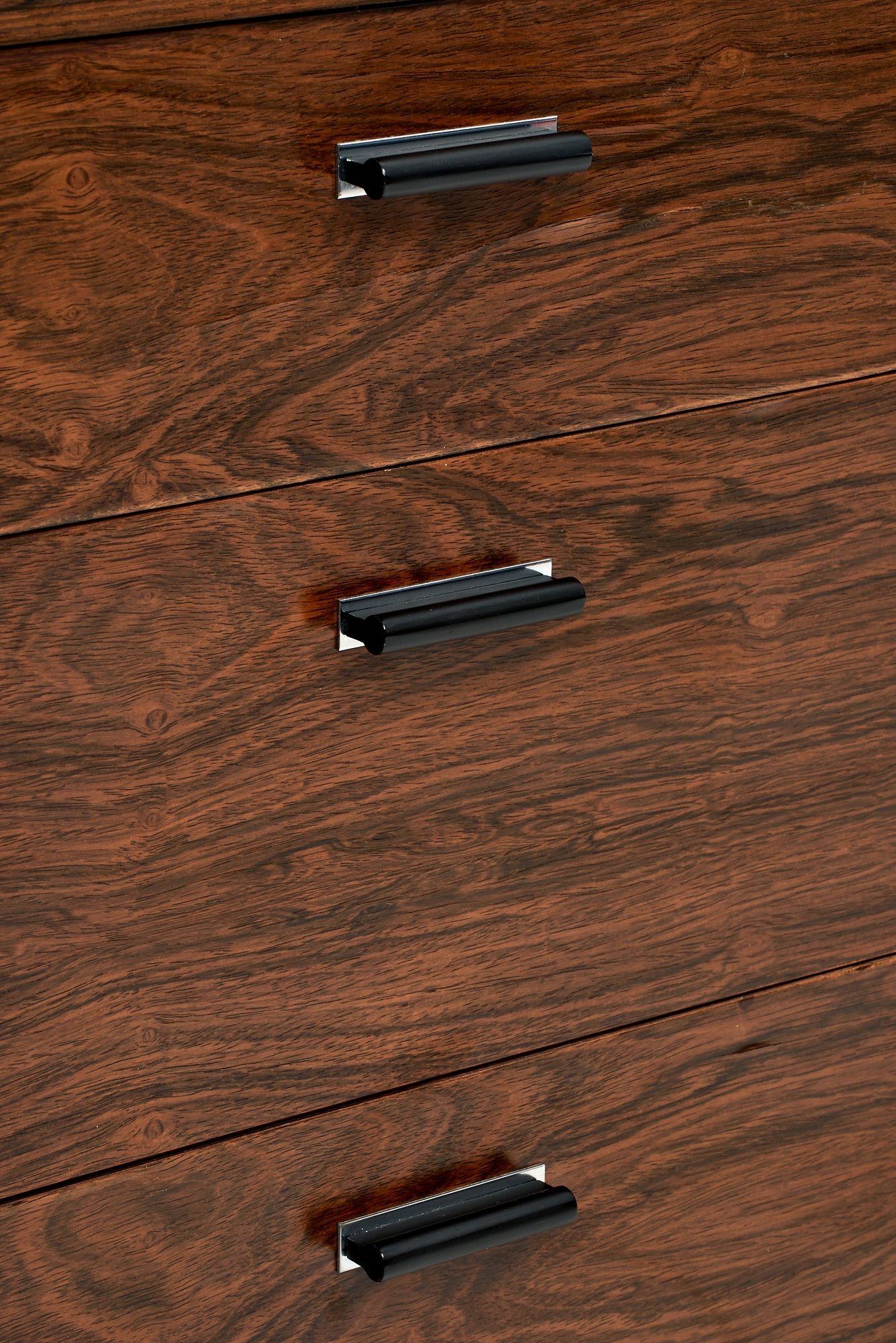 Artwork by Jack Cartwright, Credenza, Made of Rosewood, chromed steel, enameled metal