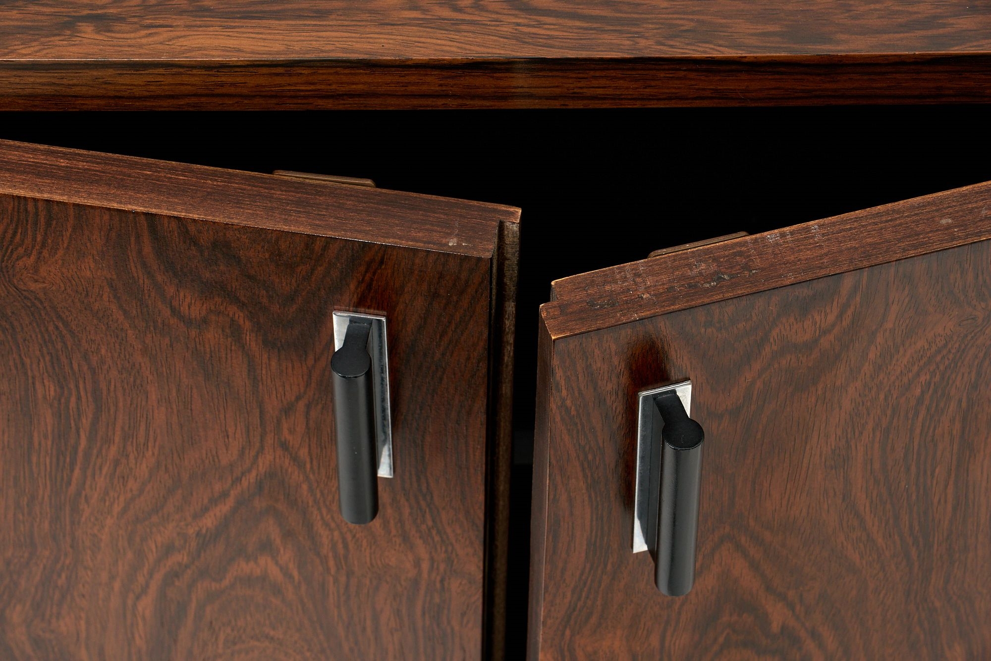 Artwork by Jack Cartwright, Credenza, Made of Rosewood, chromed steel, enameled metal