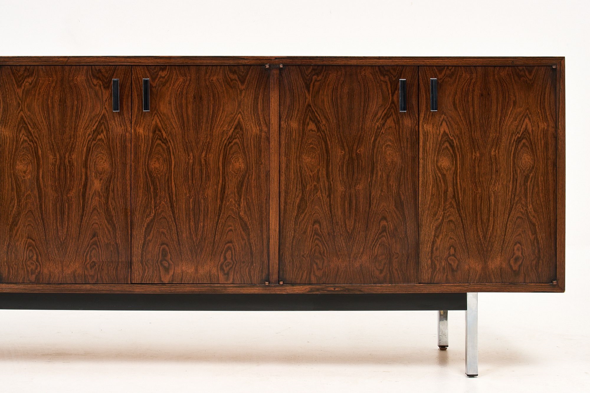 Artwork by Jack Cartwright, Credenza, Made of Rosewood, chromed steel, enameled metal