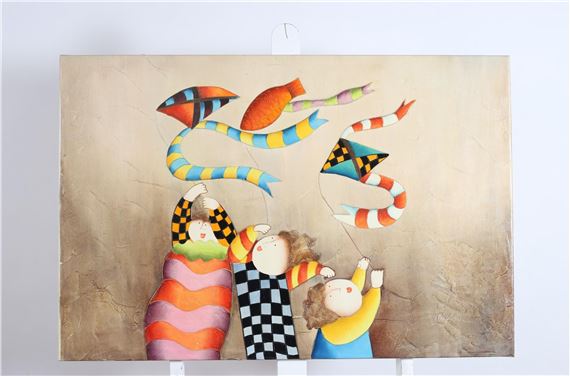 Joyce Roybal | JOYCE ROYBAL Kite Flying Oleograph cm | MutualArt