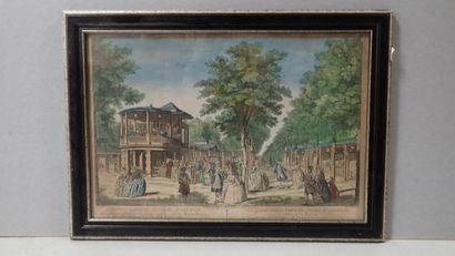 Artwork by Samuel Wale, Johann Sebastian Müller, La Grande allée à l'entrée des Jardins de Vauxhall - L'orchestre et les musiciens, Made of engraving