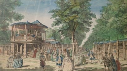 Artwork by Samuel Wale, Johann Sebastian Müller, La Grande allée à l'entrée des Jardins de Vauxhall - L'orchestre et les musiciens, Made of engraving