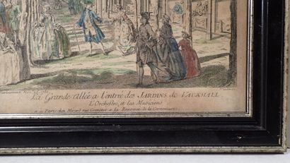 Artwork by Samuel Wale, Johann Sebastian Müller, La Grande allée à l'entrée des Jardins de Vauxhall - L'orchestre et les musiciens, Made of engraving