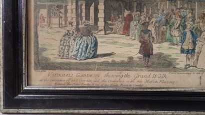 Artwork by Samuel Wale, Johann Sebastian Müller, La Grande allée à l'entrée des Jardins de Vauxhall - L'orchestre et les musiciens, Made of engraving