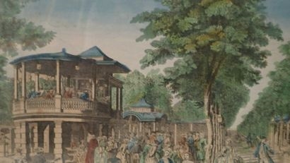 Artwork by Samuel Wale, Johann Sebastian Müller, La Grande allée à l'entrée des Jardins de Vauxhall - L'orchestre et les musiciens, Made of engraving