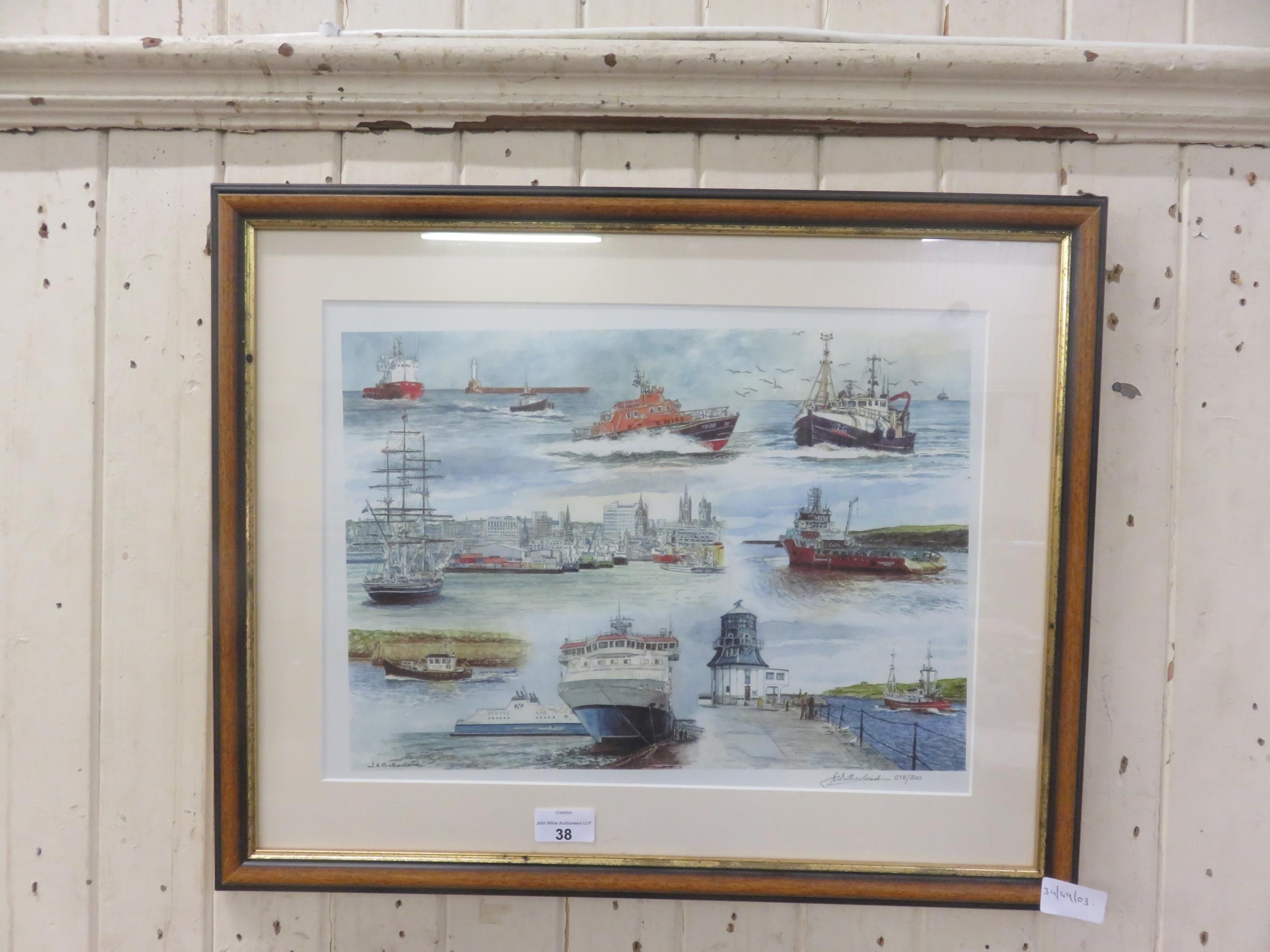 Artwork by J. Sutherland, Boats in Aberdeen, Made of Print
