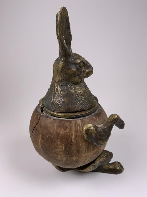 Arthur Court | Wood & Brass Rabbit Ink Well | MutualArt