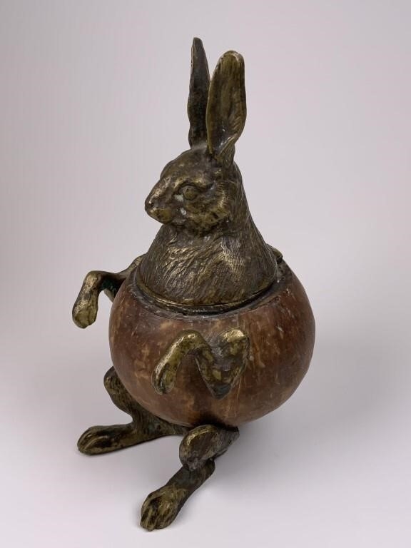 Arthur Court | Wood & Brass Rabbit Ink Well | MutualArt