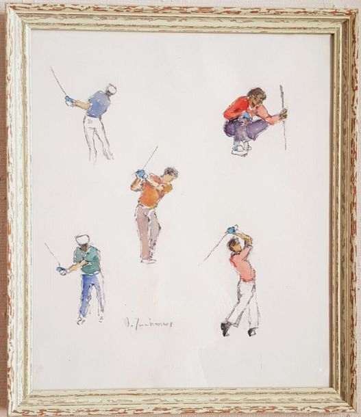 Artwork by Guy Lezachmeur, LEZACHMEUR Guy (1920- ) Study of Golfers... - Lot 49 - Euvrard & Fabre, Made of charcoal and watercolour