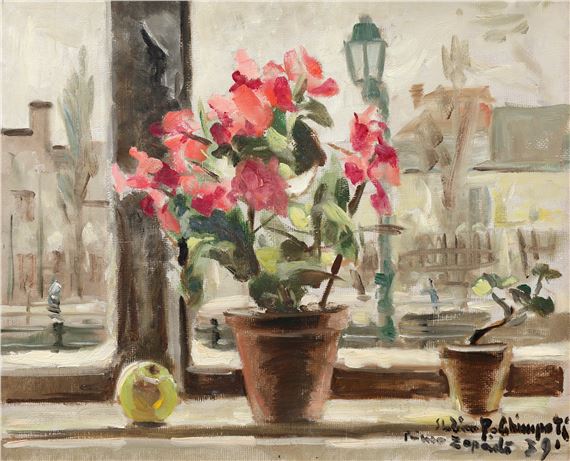 Frame with geraniums (First snow) [1939 by Stelian Popescu Ghimpati, circa 17