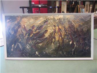 EDWARD ELLIOTT: A large palette knife  depicting abstract African figural scene - Edward Elliot