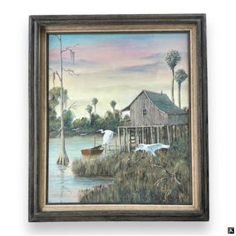 Joe D Gibbs Oil/Canvas &quot;Florida Fishing Camp - Joe D Gibbs