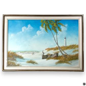 Donna Gibbs Oil/Canvas "Florida Lighthouse Beach - Donna Wojek Gibbs