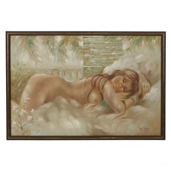 Roy Allison 20C Sleeping Nude Young Woman Painting - Roy Allison