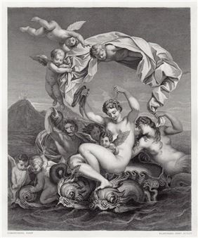 1875 Domenichino Triumph of Galatea engraving signed - Domenichino