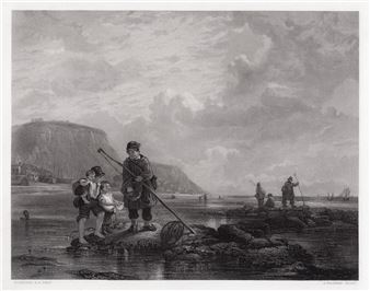 1857 William Collins The Young Shrimpers engraving signed - William Collins