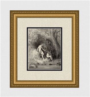 Gustave Dore Adam & Eve (Milton's Paradise Lost) c. 1880 Wood Engraving Signed - Gustave Doré