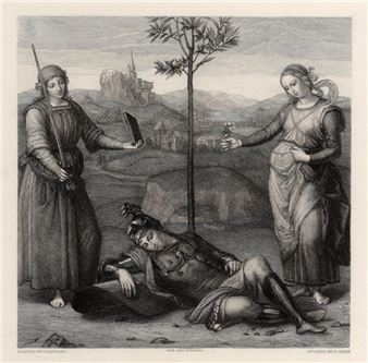 RAPHAEL 1800s Antique Etching The Knights Dream FRAMED SIGNED COA - Raffaello Sanzio